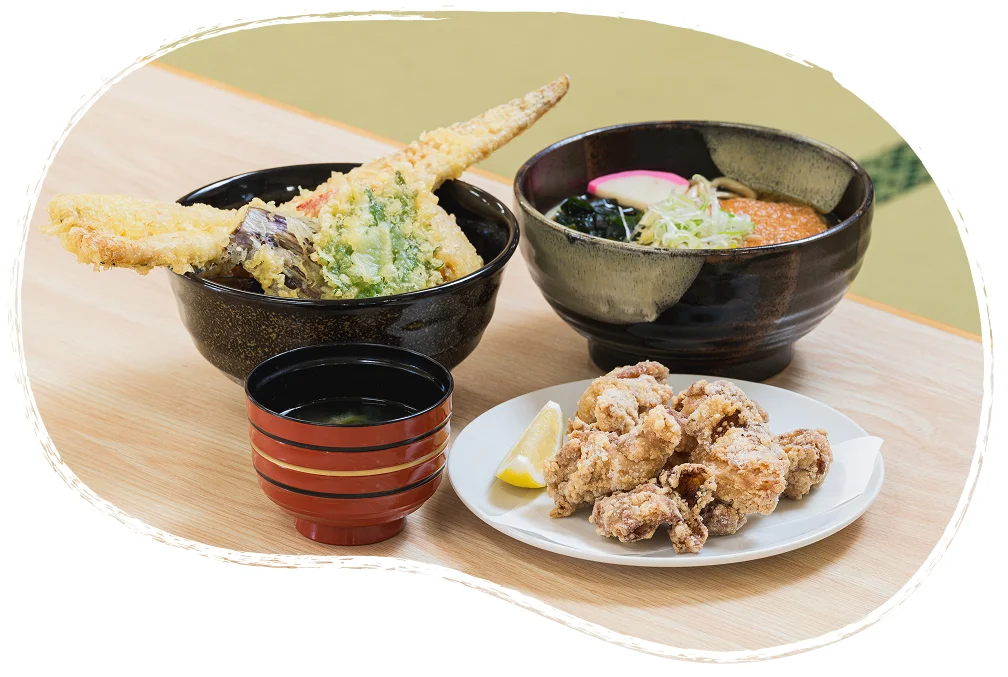 ざるうどんなどの軽やかな食事メニュー
